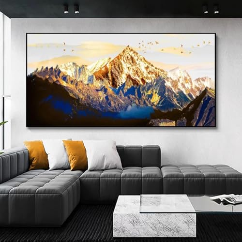 KQZVCU Abstrakte goldene Bergvogel-Wandkunst für Wohnzimmer, Landschaft, Wandbilder, Heimdekoration, Leinwanddrucke, Poster, 55 x 110 cm, Rahmenlos von KQZVCU