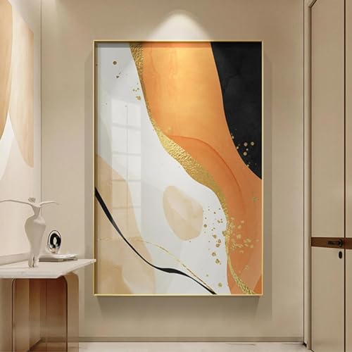 KQZVCU Abstraktes, minimalistisches Gemälde, Leinwanddruck, Gold-Orange, Poster, Bilder, Wandkunst für Wohnzimmer, Schlafzimmer, Heimdekoration, 80 x 110 cm, mit Rahmen von KQZVCU