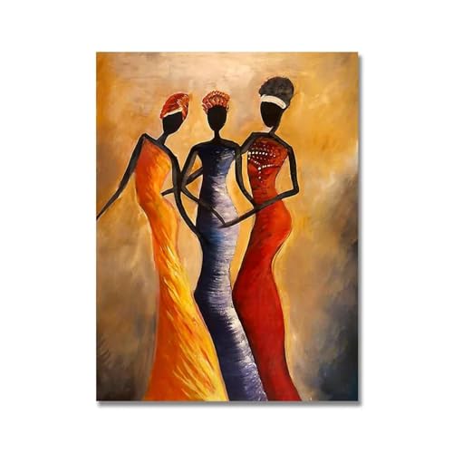 KQZVCU Abstraktes Gemälde auf Leinwand, afrikanische Frauen, Wandkunst, Leinwandkunst, Gemälde, Bild für Wohnzimmer, Heimwanddekoration, 80 x 110 cm, mit Rahmen von KQZVCU