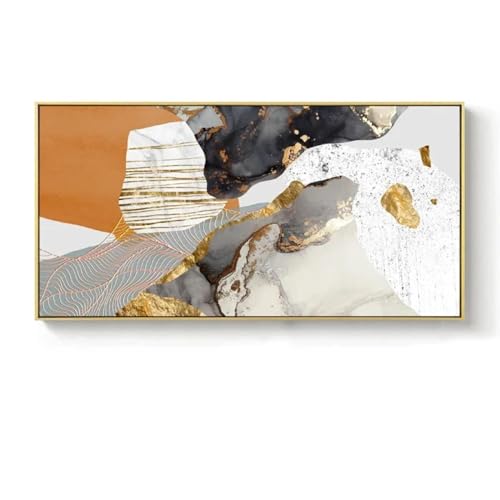 KQZVCU Abstraktes Goldfolien-Leinwandgemälde, Wandkunst, orange-grüne Poster und Drucke, Bilder für die Wohnzimmerdekoration, 60 x 120 cm, mit Rahmen von KQZVCU