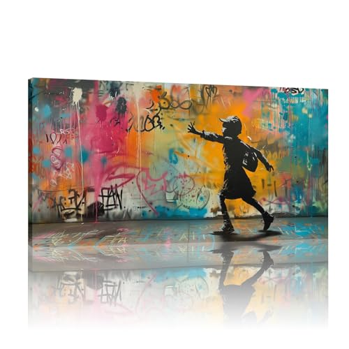 KQZVCU Banksy Street Graffiti-Wandkunst, Dekor, große abstrakte Bilder, Leinwandgemälde, Drucke, farbenfrohes, modernes Poster, Kunstwerk, 60 x 120 cm Innenrahmen von KQZVCU