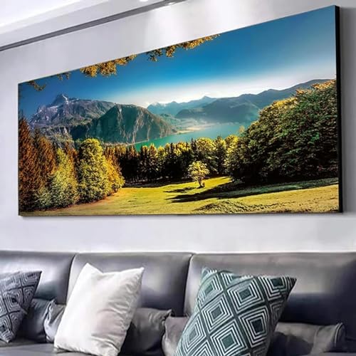 KQZVCU Bergsee-Wald-Landschaftsbild, Wandkunst, Leinwandgemälde, Wohnzimmer, Schlafzimmer, Poster, Gemälde, Heimwanddekoration, 55 x 110 cm, Rahmenlos von KQZVCU