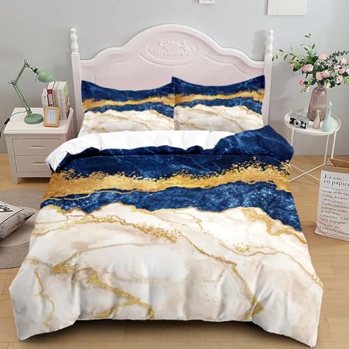 KQZVCU Bettwäsche-Set mit Marmor-Blau-Gold-Textur, King-Size-Bett, Queen-Size-Bett, Doppelbett, Einzelbett, Bettwäsche-Set für Schlafzimmer-Dekoration, 140 x 200 cm/40 x 80 x 2 cm von KQZVCU