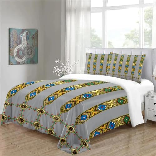 KQZVCU Graue, luxuriöse Bettwäsche-Sets aus äthiopischem und eritreischem Polyester für Doppelbetten, Einzel-Bettbezug-Set und 2 Kissenbezüge, Schlafzimmer-Dekoration, 140 x 200 cm/40 x 80 x 2 cm von KQZVCU