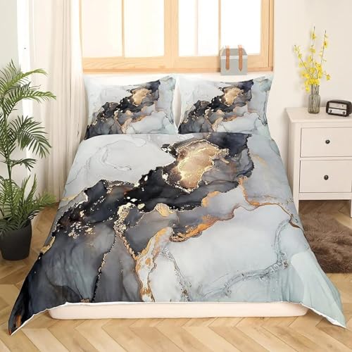 KQZVCU Marmor-Bettbezug-Set, King-Size-Bett, Queen-Size-Größe, Schwarzgrau, modernes abstraktes Bettwäsche-Set für Schlafzimmer, Polyester-Bettbezug 140 x 200 cm / 40 x 80 cm x 2 von KQZVCU