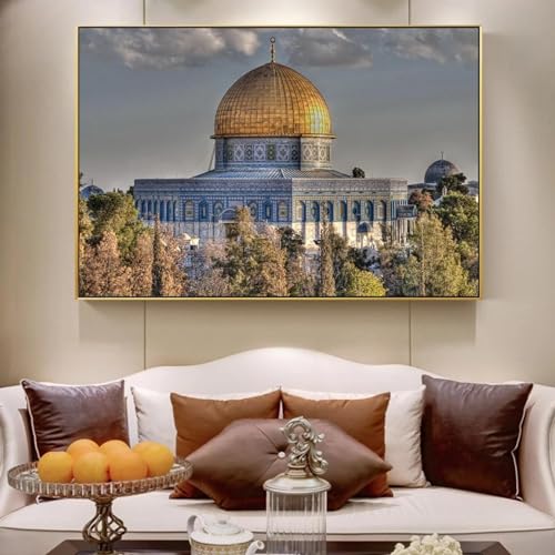 KQZVCU Masjid Al Aqsa und der Felsendom, Leinwand-Wandkunst-Poster, Moschee-Kunstdrucke, muslimische Bilder für Wohnzimmerdekoration, 50 x 70 cm, mit Rahmen von KQZVCU