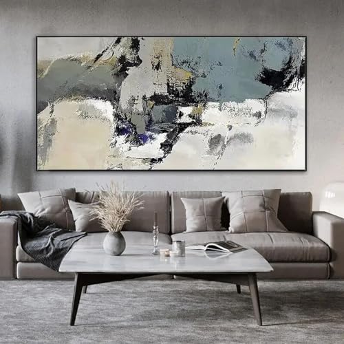 KQZVCU Moderne Gemälde, Schwarz-Weiß-Leinwand, Wandkunst, Heimdekoration, abstraktes, strukturiertes, buntes Bild für Wohnzimmer, 70 x 140 cm, mit Rahmen von KQZVCU