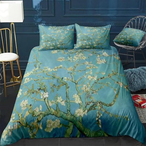 KQZVCU Van Gogh Irises Kunstgemälde Bettbezug-Set, Blumen-Polyester-Bettbezug, King-Size-Größe für Damen, Bettwäsche-Set 135 x 200 cm/80 x 80 cm x 2 von KQZVCU