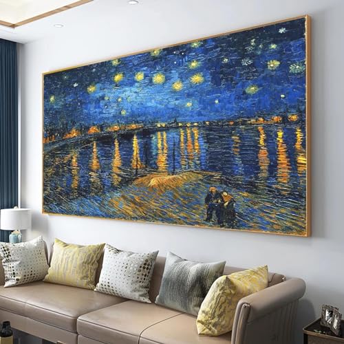 KQZVCU Van Goghs berühmtes Gemälde Sternennacht, Leinwandgemälde, Bilder, Poster und Druck, Wandkunst für Wohnzimmer, Cuadros, 50 x 100 cm, mit Rahmen von KQZVCU