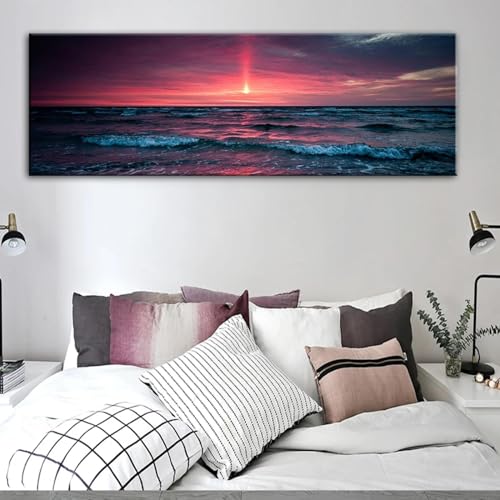 KQZVCU Wunderschöner Sonnenuntergang mit Meereslandschaft, Leinwandgemälde für Wohnzimmer, Poster und Drucke, Kunstwandbilder, Wohnzimmerdekoration, 50 x 150 cm Innenrahmen von KQZVCU
