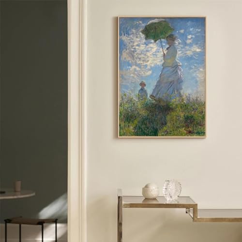 Monet berühmte Frau mit Regenschirm, Leinwand-Kunst-Poster, Vintage-Landschaftsbilder, Drucke, Wohnzimmer, Heimdekoration, 60 x 80 cm Innenrahmen von KQZVCU