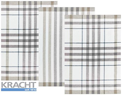 Kracht 3er Pack Halbleinen Geschirrtuch 50x70 2X Karo / 1x Streifen 2-930-18 grau von KRACHT
