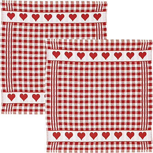 Kracht Frottier-Geschirrtuch 2er-Pack Baumwolle Karo/Herz rot Größe 50x50 cm von KRACHT
