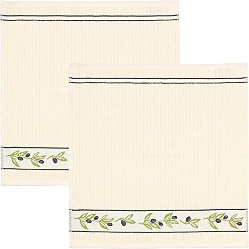 Kracht Frottier-Geschirrtuch "Olivenzweige" 2er-Pack Baumwolle Olivenzweige Größe 50x50 cm von KRACHT