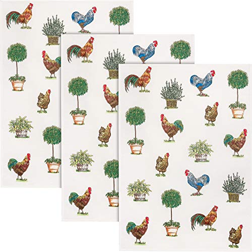 Kracht Geschirrtuch 3er-Pack Halbleinen Hühner Größe 50x70 cm von KRACHT