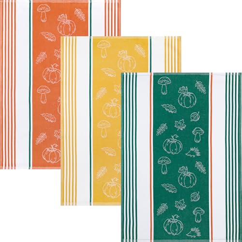 Kracht Geschirrtuch "Herbstlich" 3er-Pack Halbleinen orange/gelb/grün Größe 50x70 cm von KRACHT