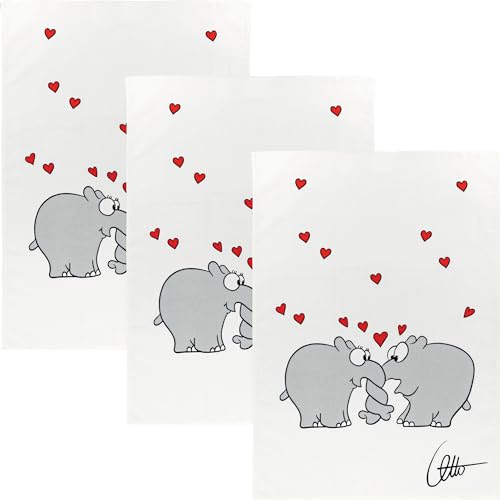 Kracht Geschirrtuch "Ottifant" 3er-Pack Halbleinen schwarz-weiß-rot Größe 50x70 cm von KRACHT