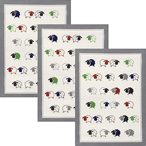 Kracht Geschirrtuch "Schäfchen" 3er-Pack Halbleinen Schäfchen Größe 50x70 cm von KRACHT