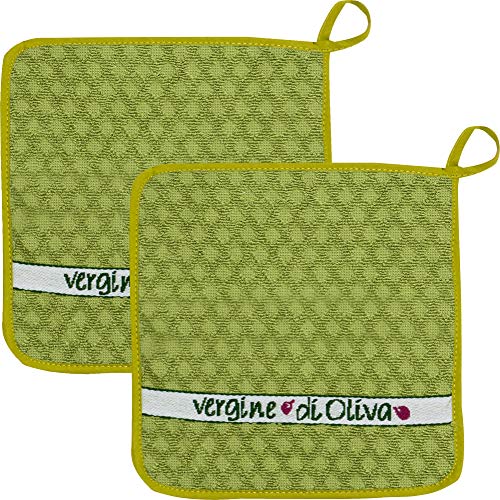 Kracht Topflappen "Olio extra" 2er-Pack Frottier grün Größe 22x22 cm von KRACHT