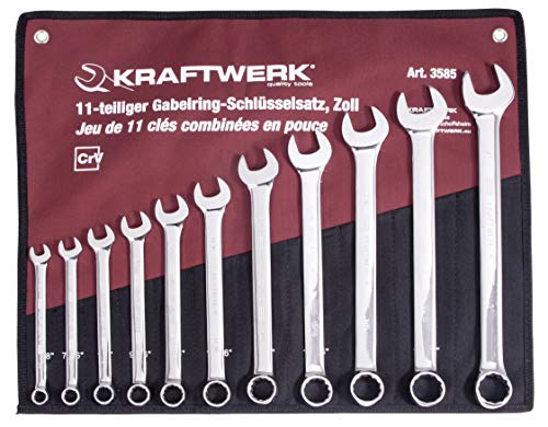 Kraftwerk 3585R 13-teilig Gabelringschlüsselsatz 1/4 1 Zoll, Rollt von KRAFTWERK