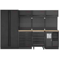 Kraftwerk 4-Element-Schrankwand mit Vierkantlochwand Länge 2955 mm Multiplex-Arbeitsplatten Kraftwerk 4-Element-Schrankwand mit Vierkantlochwand Länge 2955 mm Multiplex-Arbeitsplatten von KRAFTWERK