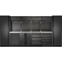 Kraftwerk 6-Element-Schrankwand mit Vierkantlochwand Länge 3920 mm INOX-Arbeitsplatte Kraftwerk 6-Element-Schrankwand mit Vierkantlochwand Länge 3920 mm INOX-Arbeitsplatte von KRAFTWERK