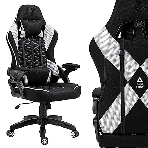 KRAKEN CHAIRS Gaming-Stuhl Stoff Bürostuhl Schreibtischstuhl Höhenverstellbar Drehstuhl Ergonomischer Stuhl Verstellbare Armlehne Lendenkissen Schwarz-Weiss (Schwarz-Weiss) von KRAKEN CHAIRS