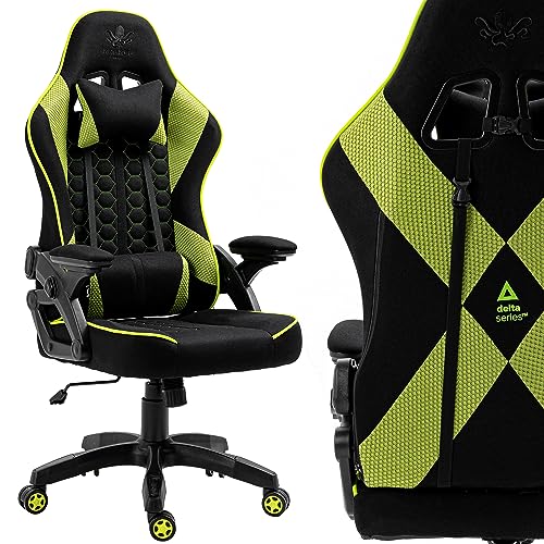 KRAKEN CHAIRS Gaming-Stuhl Stoff Bürostuhl Schreibtischstuhl Höhenverstellbar Drehstuhl Ergonomischer Stuhl Verstellbare Armlehne Lendenkissen Schwarz-Grün (Schwarz-Grün) von KRAKEN CHAIRS