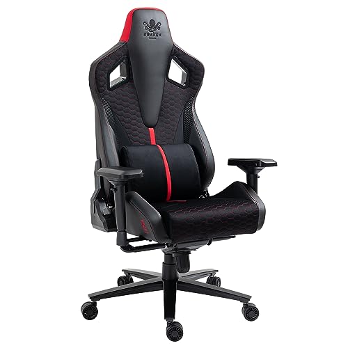 KRAKEN CHAIRS Gaming Stuhl Stoff - Schwarz Rot - Bürostuhl - Ergonomisch Computer Stuhl Gamer - 150 kg Belastbarkeit - Gamerstuhl - Gamingsessel - Gaming Chair Ergonomic - Gamingstuhl - PC-Stuhl von KRAKEN CHAIRS