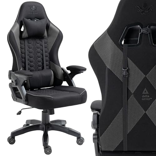 KRAKEN CHAIRS Gaming Stuhl Stoff - Schwarz-Grafit - Bürostuhl - Ergonomisch Computer Stuhl Gamer - 130 kg Belastbarkeit - Gamerstuhl - Gamingsessel - Gaming Chair Ergonomic - Gamingstuhl - PC-Stuhl von KRAKEN CHAIRS