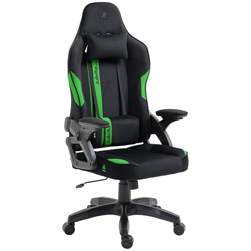 KRAKEN CHAIRS Gaming Stuhl Stoff - Schwarz-Grün - Bürostuhl - Ergonomisch Computer Stuhl Gamer - 130 kg Belastbarkeit - Gamerstuhl - Gamingsessel - Gaming Chair Ergonomic - Gamingstuhl - PC-Stuhl von KRAKEN CHAIRS