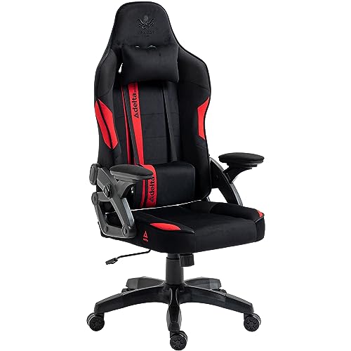 KRAKEN CHAIRS Gaming Stuhl Stoff - Schwarz-Rot - Bürostuhl - Ergonomisch Computer Stuhl Gamer - 130 kg Belastbarkeit - Gamerstuhl - Gamingsessel - Gaming Chair Ergonomic - Gamingstuhl - PC-Stuhl von KRAKEN CHAIRS