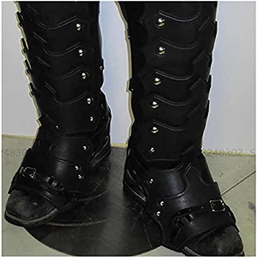 KRASS Mittelalterlicher Beinschutz Aus Leder, Schuhschnalle, Retro-Leder, Steampunk-Schienbeinschutz, Rüstungsschnalle, Wikinger-Ritter-Kostüm-Kit, Cosplay-Schuhüberzug Für Herren,Schwarz,Collector88 von KRASS