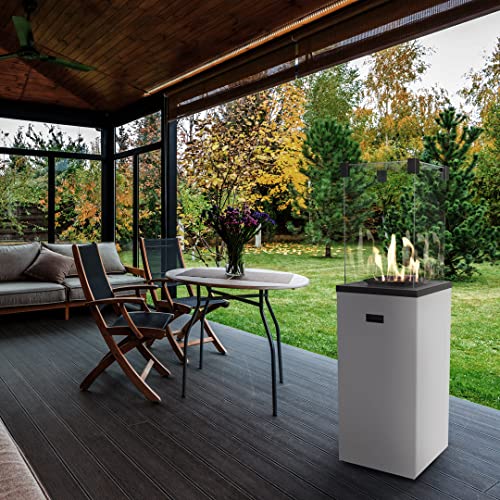 KRATKI Patio Slim Outdoor Moderner Gasheizer 8,2 kW geeignet für Gartenterrasse Propangas G31/50mbar angetriebenes Sicherheitskontrollsystem Stahl und Glas 142 x 41 cm weiß von kratki