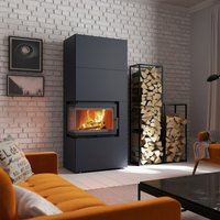 Kaminofen Kratki Simple Box Stahl schwarz links 8 kW Holzofen Bausatz Kamin von KRATKI