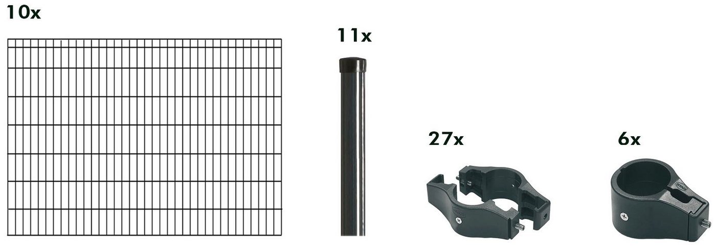 KRAUS Doppelstabmattenzaun Dino-Pro DS-Z42, (Set), anthrazit, 140 cm hoch, 10 Elemente für 20 m, 11 Pfosten von KRAUS