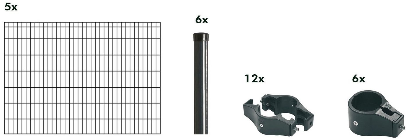 KRAUS Doppelstabmattenzaun Dino-Pro DS-Z42, (Set), anthrazit, 140 cm hoch, 5 Elemente für 10 m, 6 Pfosten von KRAUS