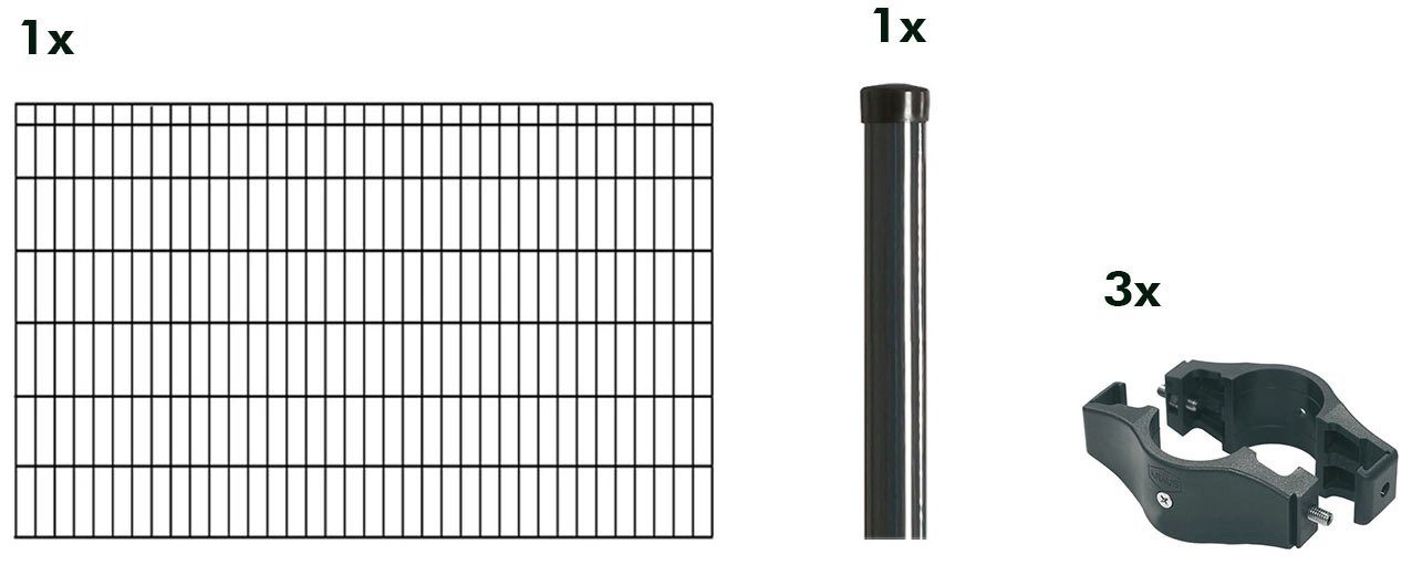 KRAUS Doppelstabmattenzaun Dino-Pro DS-Z42, anthrazit, 120 cm hoch, 2 m Verlängerungsmatte, 1 Pfosten von KRAUS