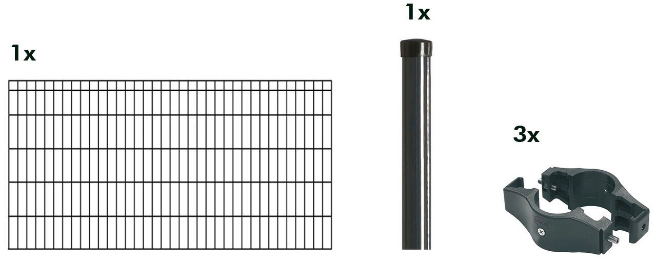 KRAUS Einstabmattenzaun Dino-Trend-Z42, anthrazit, 100 cm hoch, 2 m Verlängerungsmatte, 1 Pfosten von KRAUS