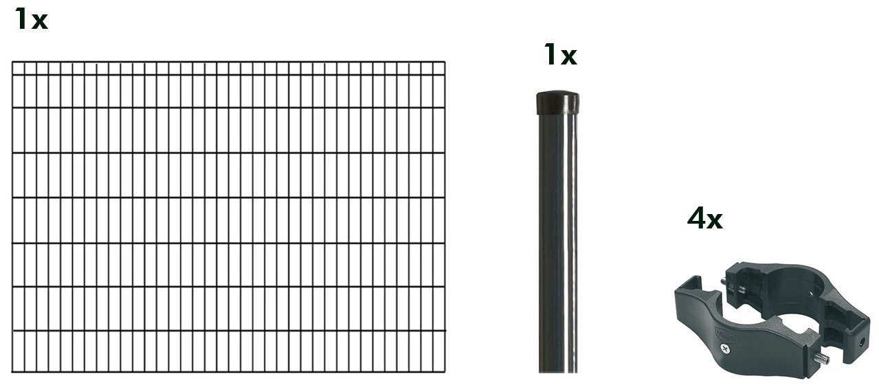 KRAUS Einstabmattenzaun Dino-Trend-Z42, anthrazit, 140 cm hoch, 2 m Verlängerungsmatte, 1 Pfosten von KRAUS