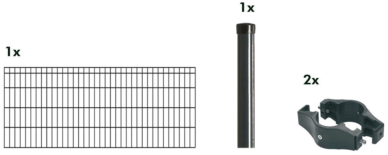 KRAUS Einstabmattenzaun Dino-Trend-Z42, anthrazit, 80 cm hoch, 2 m Verlängerungsmatte, 1 Pfosten von KRAUS