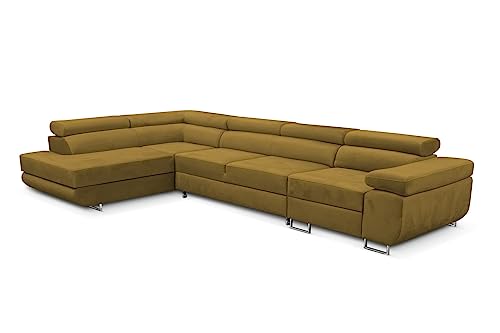 KREATIVE FURNITURE & DESIGN Ecksofa Links 343x88x203 cm - Sofa mit Schlaffunktion - Geräumig Eckcouch - Couch L Form - Wohnlandschaft L-Form Perfekt Für Ihr Zuhause Gold Links von KREATIVE FURNITURE & DESIGN