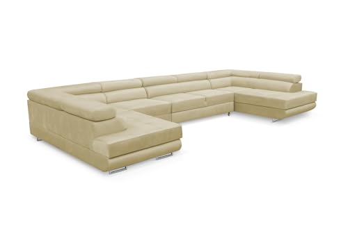 KREATIVE FURNITURE & DESIGN Ecksofa Miami U XXL-Ecksofa mit Schlaffunktion und Zwei Bettkästen (Cremig-Beige) von KREATIVE FURNITURE & DESIGN