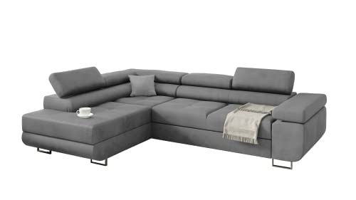 KREATIVE FURNITURE & DESIGN Ecksofa Miami ecksofa mit schlaffunktion und bettkasten, Wohnzimmer ecksofa, Ecksofa mit Bettkasten, Ecksofa in L-Form (Casablanca 2314) (Grau, Ottomane Links) von KREATIVE FURNITURE & DESIGN