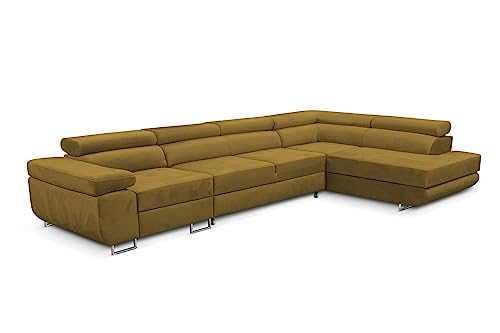 KREATIVE FURNITURE & DESIGN Ecksofa Rechts 343x88x203 cm - Sofa mit Schlaffunktion - Geräumig Eckcouch - Couch L Form - Wohnlandschaft L-Form Perfekt Für Ihr Zuhause Gold Rechts von KREATIVE FURNITURE & DESIGN