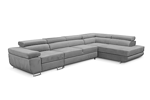 KREATIVE FURNITURE & DESIGN Ecksofa Rechts 343x88x203 cm - Sofa mit Schlaffunktion - Geräumig Eckcouch - Couch L Form - Wohnlandschaft L-Form Perfekt Für Ihr Zuhause Hellgrau Rechts von KREATIVE FURNITURE & DESIGN