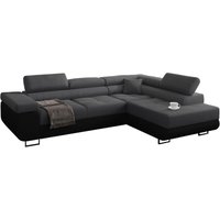 Ecksofa Miami in L-Form mit Schlaffunktion und Bettkasten, Stoff Inari 94+czarna eco, Farbe dunkelgrau+ schwarz eco, Rechte Seite von KREATIVE FURNITURE