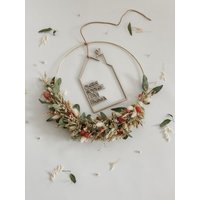 Trockenblumenkranz Mit Holzschild I Türkranz Trockenblumen Eukalyptus-Beige-Rot Wandkranz Blumenkranz von KREATIVLIEBErmann