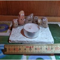 Steingesichter Auf Steinplatte Unikate Mit Teelicht von KREATIVMITHOLZShop