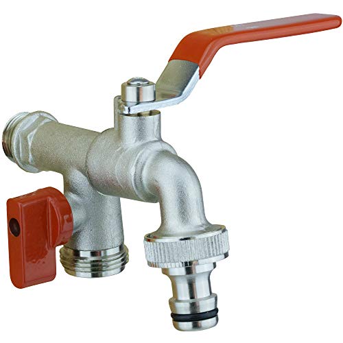 Massiver Doppel-Wasserhahn aus Messing 1/2 Zoll Wandanschluss und 2x 3/4 Zoll Ablauf von KREFT